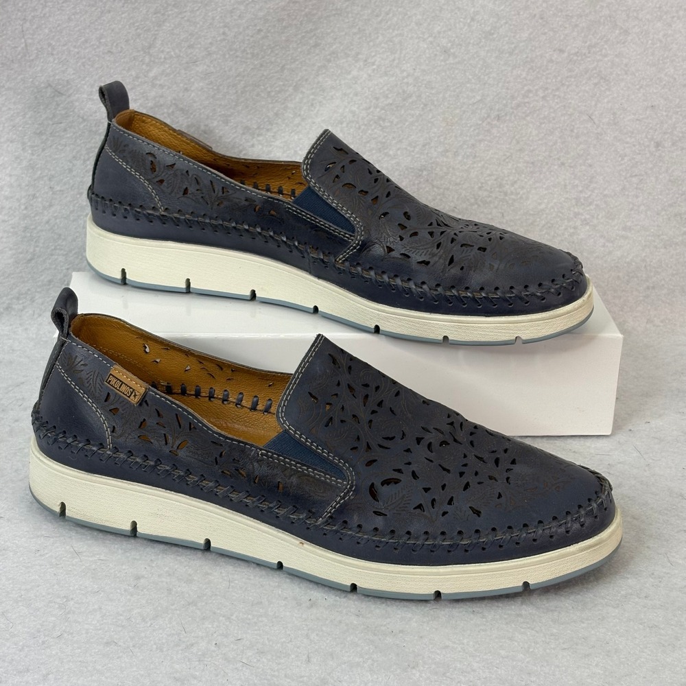 Pikolinos Tenerife Laser Cut Leather Slip On Loafers Navy Womens 11 Artisan Boho